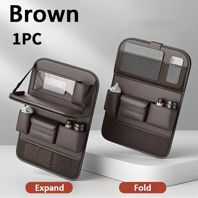 1/ 2pcs Faux Leather Car Backrest Organizer with Foldable Table Holder, Car Seat Backrest Protection Pad, And Foldable Car Seat Organizer with Tablet Stand