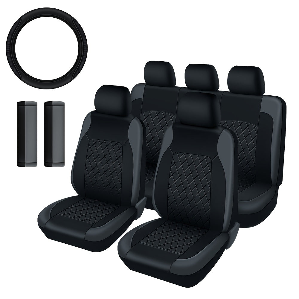 Deluxe All-Season Quilted PU Leather Car Seat Covers - Comfy Sponge-Padding, Universal Fit, christmas gifts