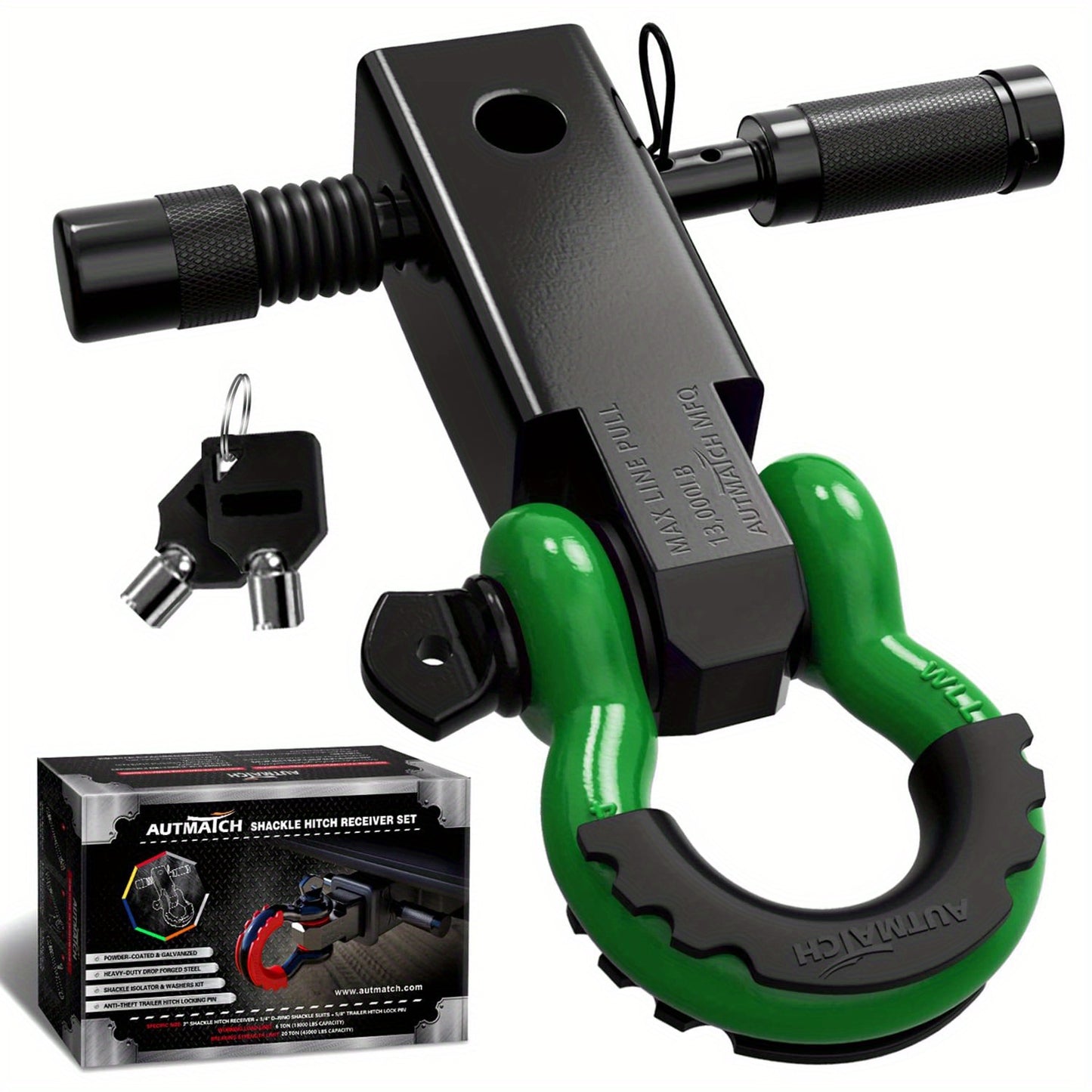 AUTMATCH 2-Inch Heavy Duty Shackle Hitch Receiver Kit - 45,000 lbs Break Strength, High-Strength Drop-Forged Towing System with Lock Pin & D-Ring Shackle for Truck,, RV, ATV, Boat Recovery ( Fit)