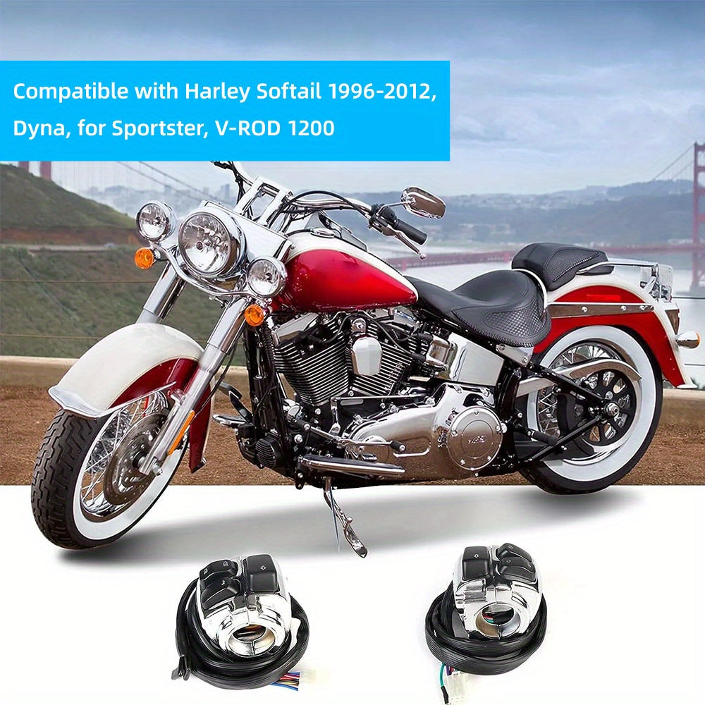 2* Chrome 1' Handlebar Control Switches+ Wiring Harness for Harley for Sportster for Dyna