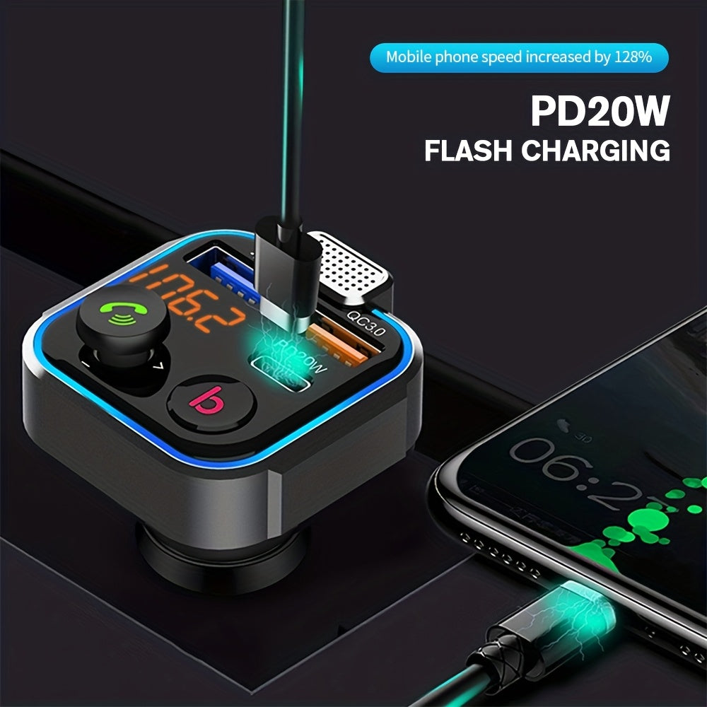 Gm V5.0FM Transmitter Car Adapter Kit - Clear Hands-free Calling, USB PD 20W Fast Charger, MP3 Player Receiver, Support for Hi-fi Bass Crystal Clear Sound