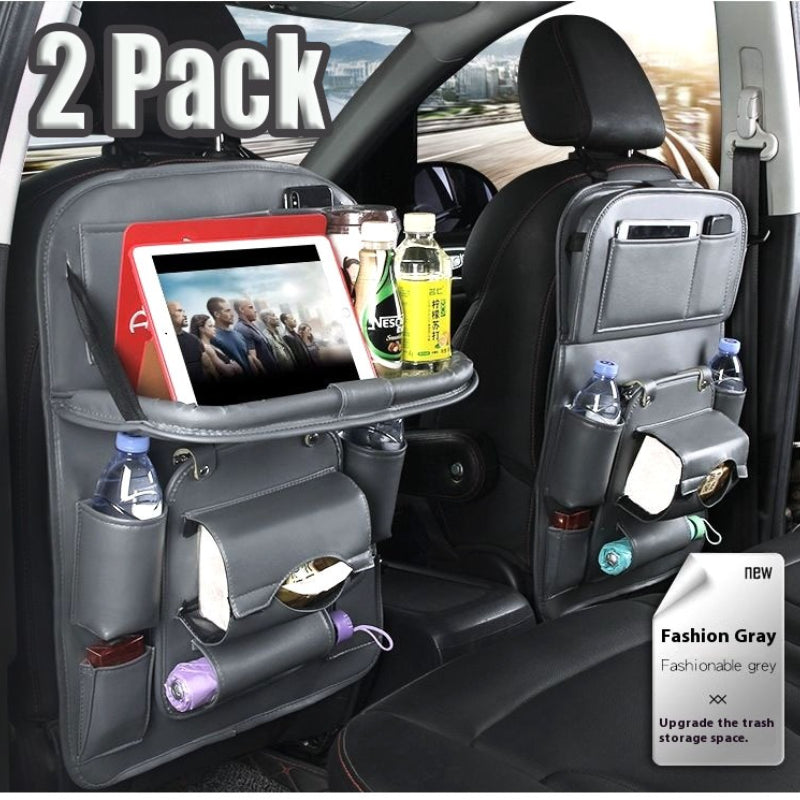 1/2pcs Upgraded Overhead Hanging Car Seatback with Partitioned Storage, Tray Table, Cup Holder, Umbrella & Computer Desk - Large Capacity Space-Saving Suitable for Car Interior Storage, Fits for Most Vehicles (Backseat)