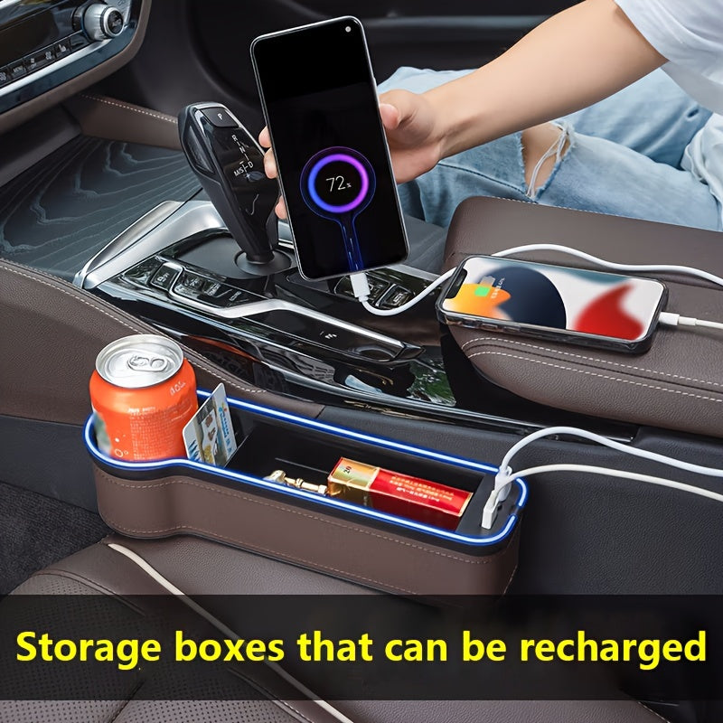 1pc/2pcs Car Seat Gaps Storage Box, Mobile Phone Holder Charger, Sundries Organizer Box with Atmosphere Light, Car Interior Accessories
