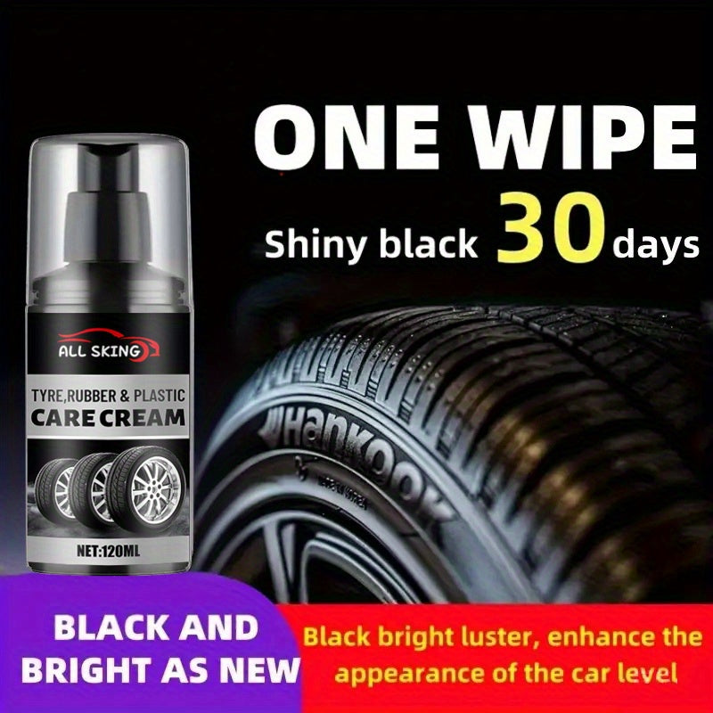 ALL-SEASON TIRE CARE CREAM - Quick-Shine Formula for Rubber & Plastic, Long-Lasting Gloss & Protection, No More Dull - Car Interior Maintenance Solution, Tire Protection, Tire Care, Vehicle Interior Enhancement, Sleek Bottle Design, Durable Application