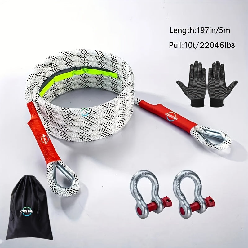1 Heavy-duty Tow Hook And Tow Rope Set, 196.85inch Tow Hook And Tow Rope Set, Suitable for Off-road Rescue Of SUVs And Vehicles, Equipped with 2 Steel U-shaped Hooks, for Front Use, Suitable for Vehicles Weighing 135 Pounds Or Less