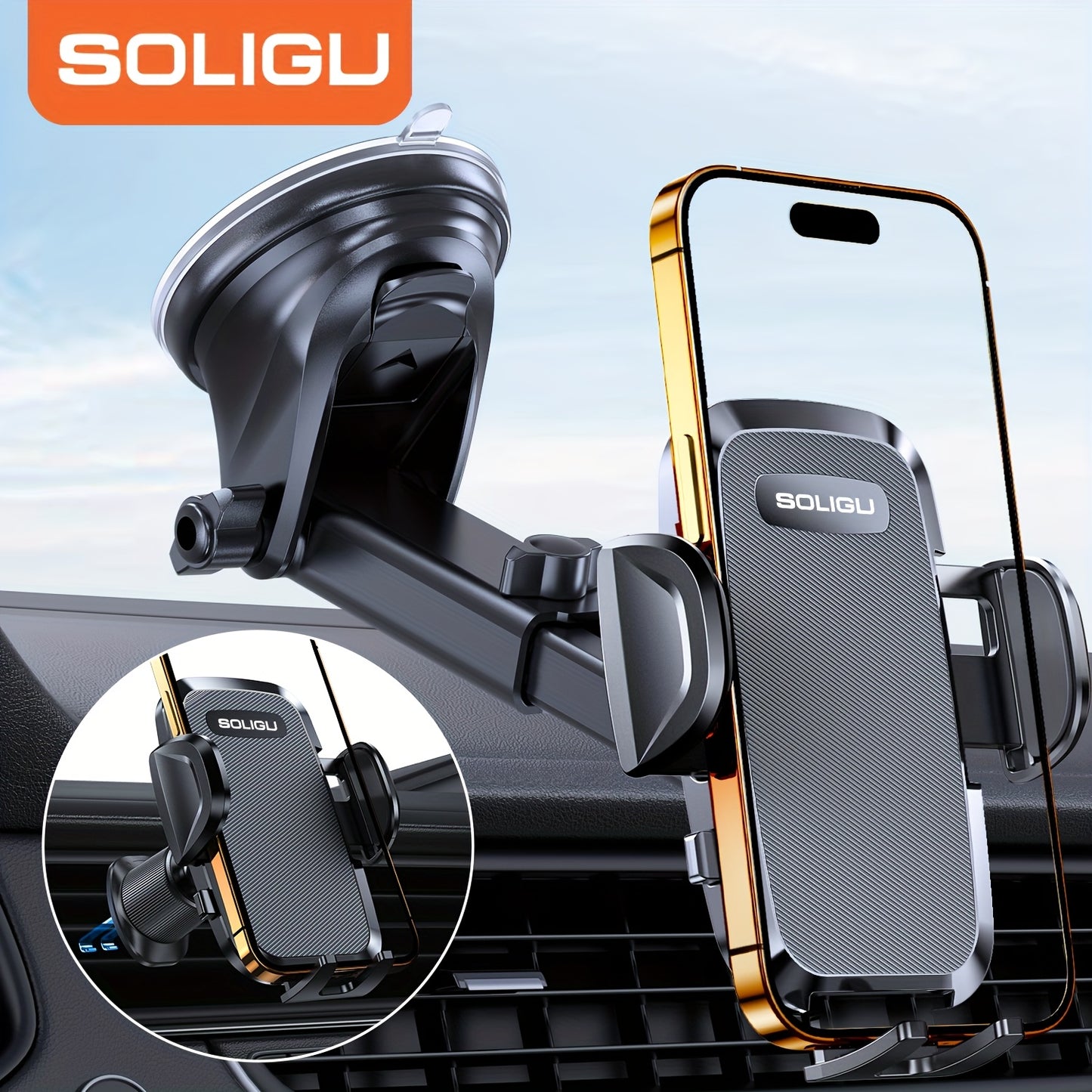 Miracase 3-in-1 Car Phone Mount - Super Suction Dashboard & Air Vent Holder With Telescopic Arm, Adjustable Cradle For All Phones, Quick Release, Durable Metal Hooks, Holiday Gift, Black.