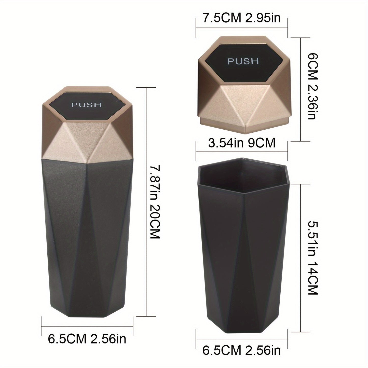 6pcs Car Storage, Creative Mini Diamond Car Trash Can, 2 Trash Cans, 4 Rolls of Trash Bags (60 Trash Bags), Stylish, Easy to Operate, One-Button Operation, Make Your Car Cleaner And Tidier, Suitable for Most Cars, Trucks And Suvs