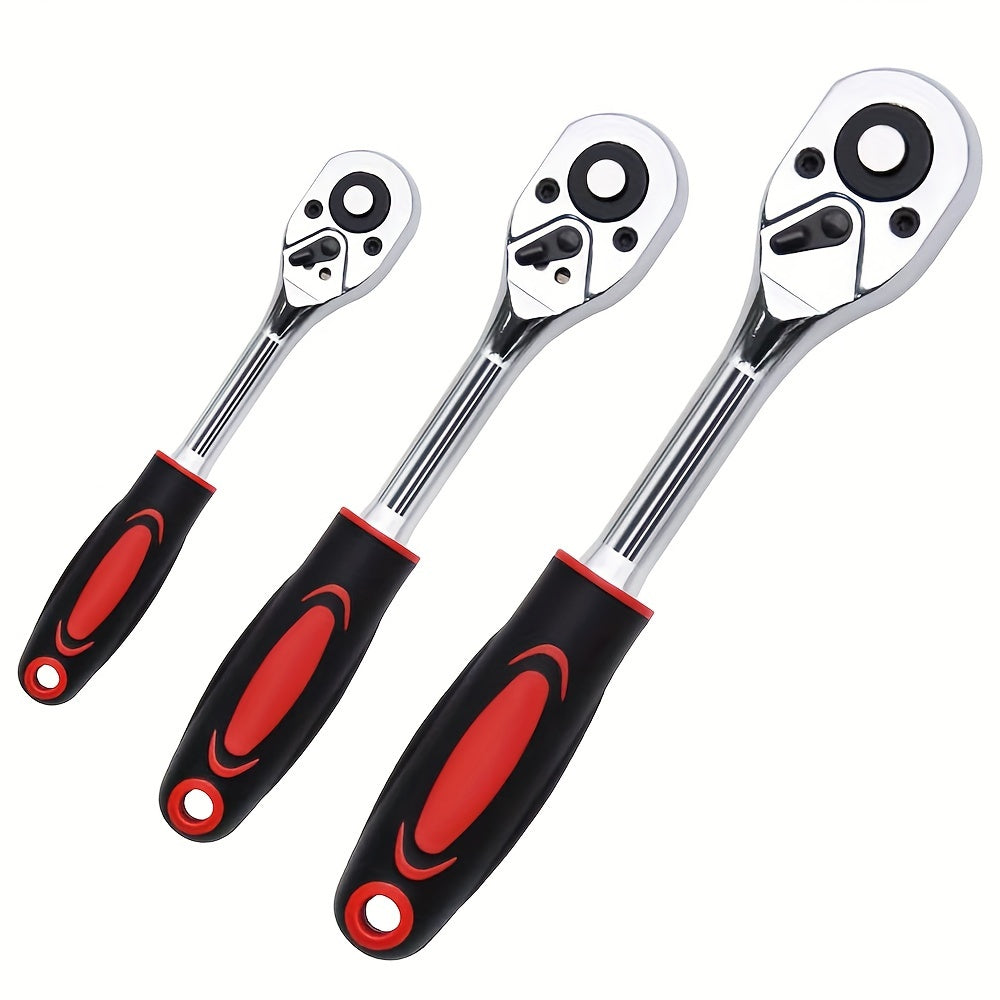 3-Piece Extendable Ratchet Set, 1/4 3/8 1/2 Inch Extendable Socket Wrench, Ratchet Wrenches Set 72-Tooth Quick-Release, Soft Grip Handle, Release Reversible Gear Torque Spanner Mechanical Tools