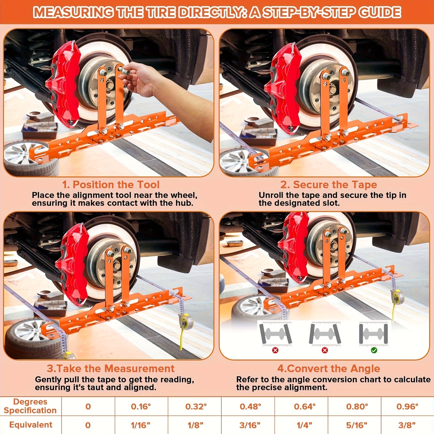 A Pair of Red Wheel Alignment Tools with 2 Measuring Bands, Household Car Toe Angle Positioning, Camber Angle Positioning Plate, Car Positioning Tool Kit, Toe Angle Plate
