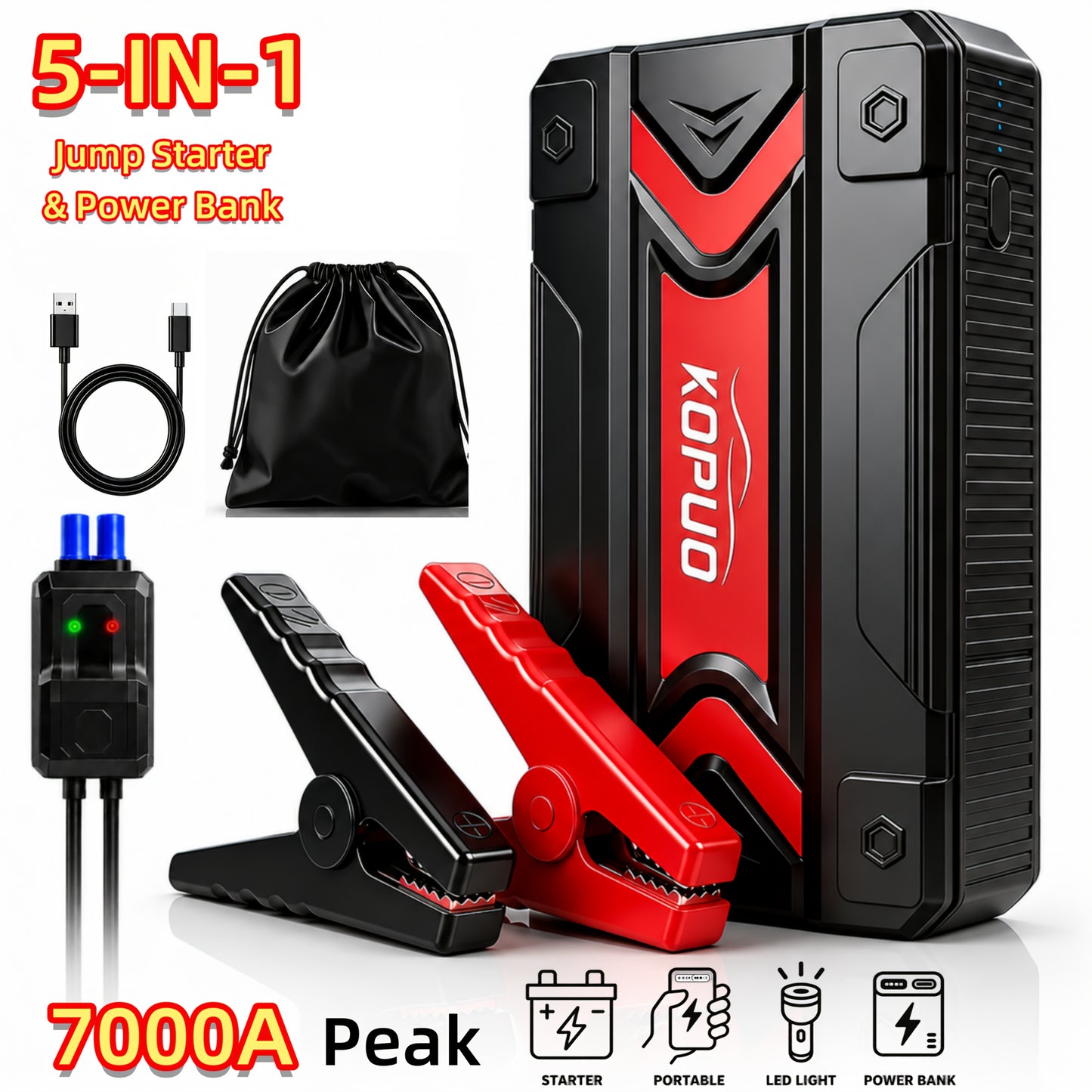 6000-20000A Peak Single Jump Starter Or 12V Portable Car Jump Starter with Air Compressor, Jump Starter Battery Pack with 150PSI Tire Inflator, 7-in-1 Multi-functional Battery Booster Power Bank with LED Light, Car Battery Charger, Roadside Assistanc