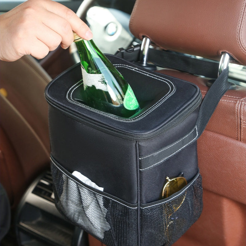 2 Gallon Car Trash Can with Lid and Storage Pockets – Leakproof & Odor-Proof Vehicle Garbage Bin – Fits Cars, SUVs, Trucks