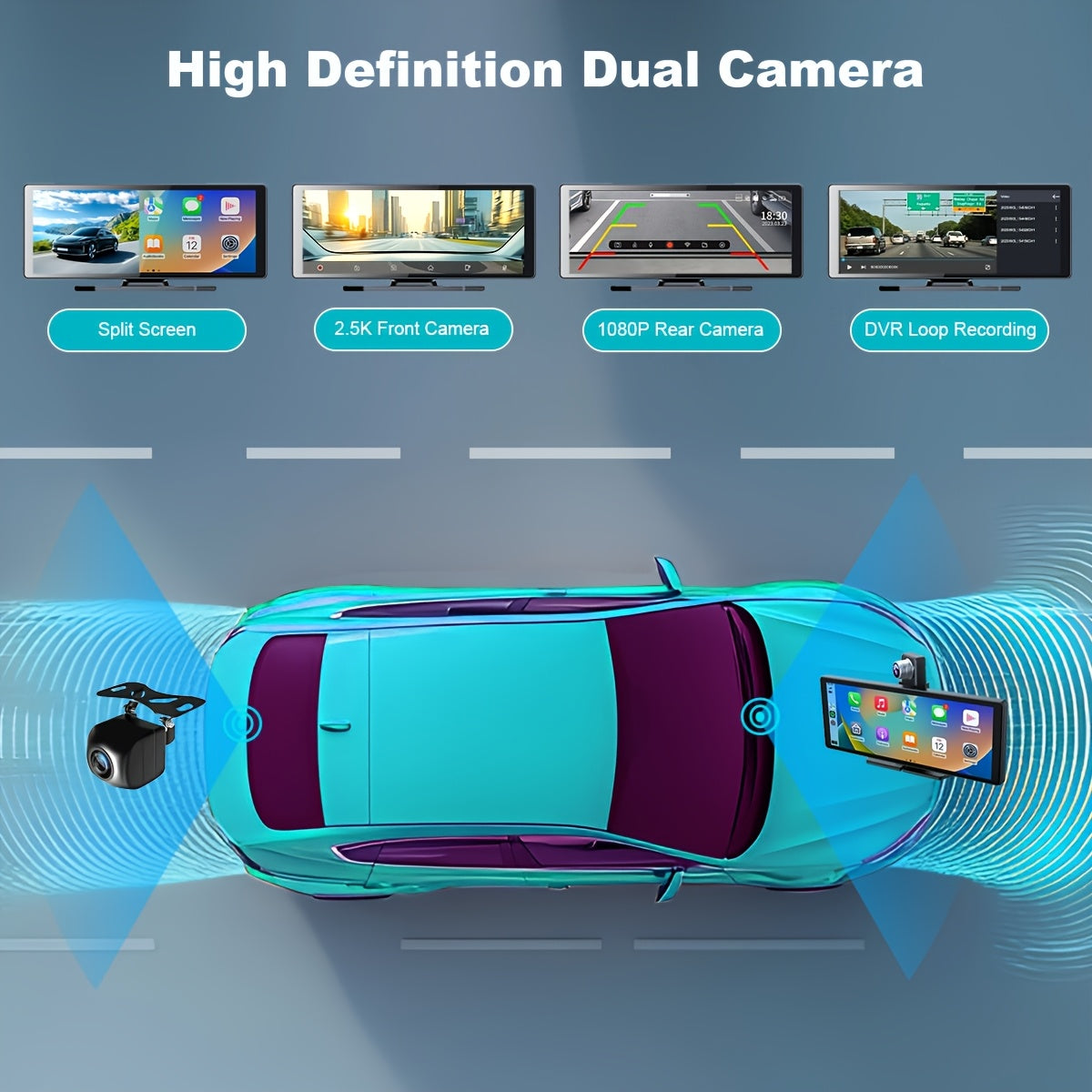 10.26" HD Wireless Car Stereo Compatible with Carplay & Android Auto, Featuring a Portable Touch Screen for Vehicles, 4K Dash Cam, 1080P Backup Camera, Google, Siri, Mirror Link, GPS Navigation, Aux, FM Transmitter