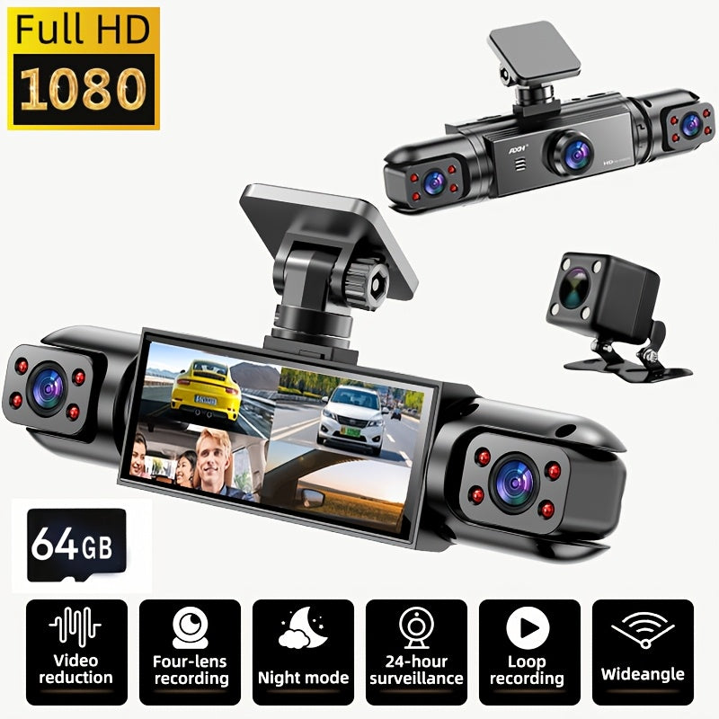 AXH 360° Panoramic 3/4 Lens Channel 1080P HD Ultimate Safety Dash Cam Set, 1080P Front and 720P Full Coverage Front, Rear, Left, and Right, Quad-Split Screen Display, HD Night Vision, WDR, G-Sensor, Loop Recording - Car Accessories/Car Dash