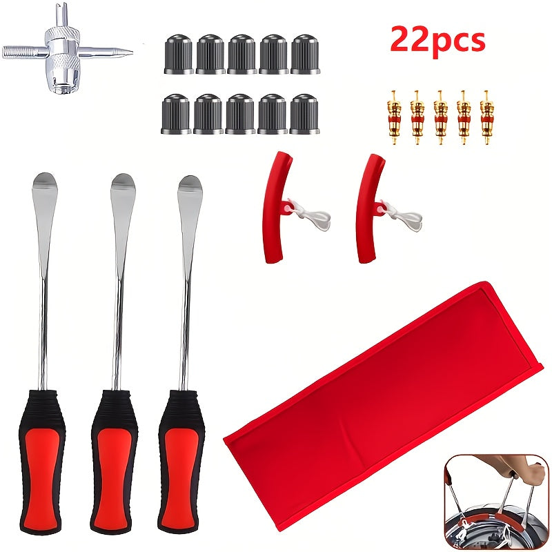 14.5-inch 19pcs/11.5-inch 22pcs Tire Pry Bar Tool, Motorcycle Tire Changer, Tire Lever Set for Motorcycle, ATV, and Lawn Mower Tire Replacement Kit, Includes Rim Protector, Valve Tool, and Accessories