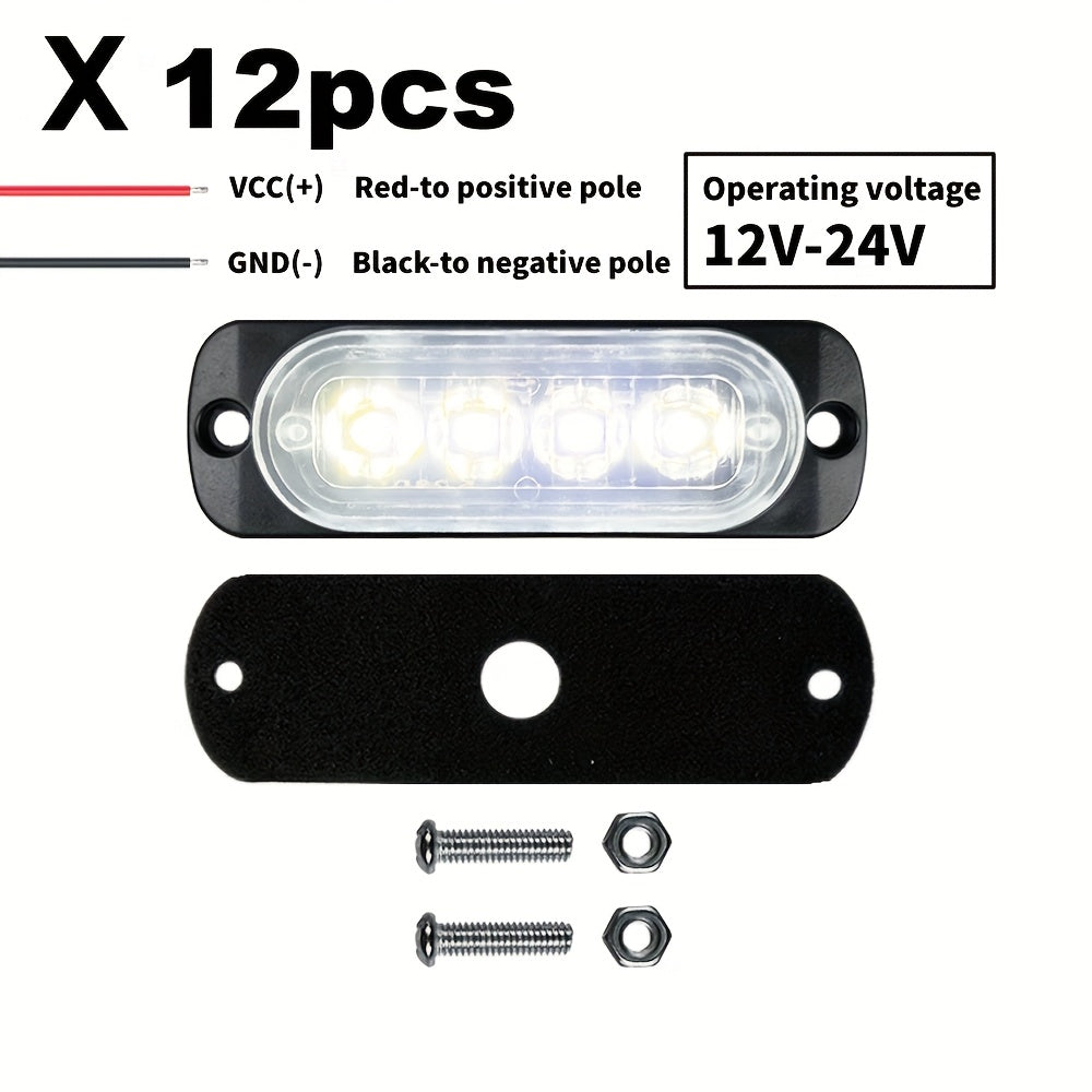 12pcs New Upgraded 12V-24V Universal LED Light for Atv Utv Boat Bike-Heavy-Duty Off-Road with Amber/Red/White, 12-24V Vehicle