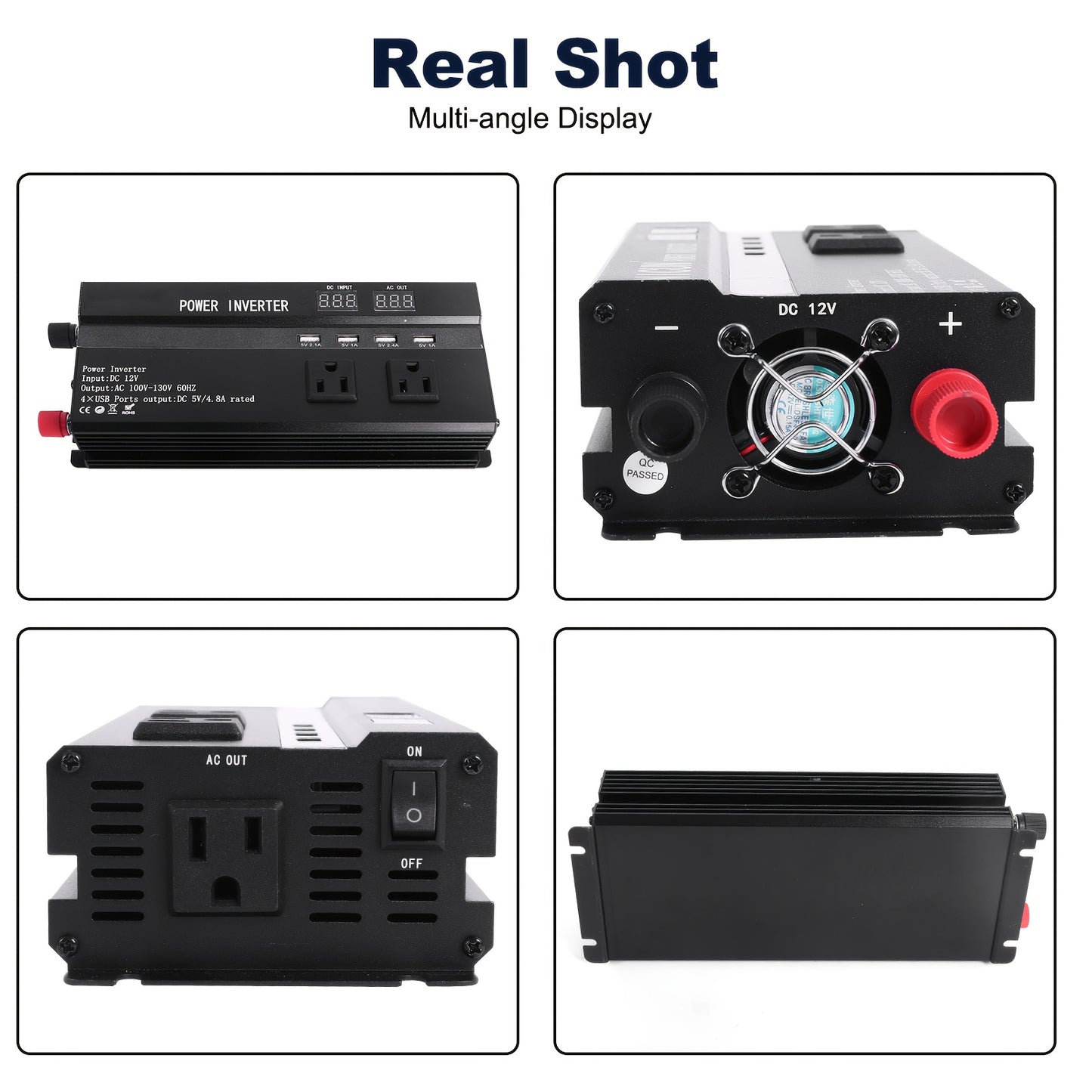 6600W Peak Power Inverter, Car Pure Sine Wave Inverter DC 12V to AC 110V LCD Digital Display, Compatible for Solar And Portable with USB Ports, US Sockets, Fast Charging for Vehicles Trucks Rvs And Other Vehicles
