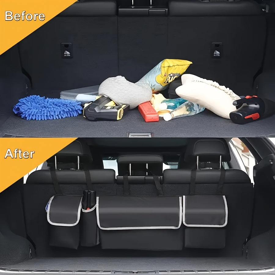 Rear Seat Hanging Storage Bag, Car Trunk Organization And Storage for SUV, Truck, MPV, Foldable Cargo Storage Bag with 4 Pockets, More Storage Space for SUV