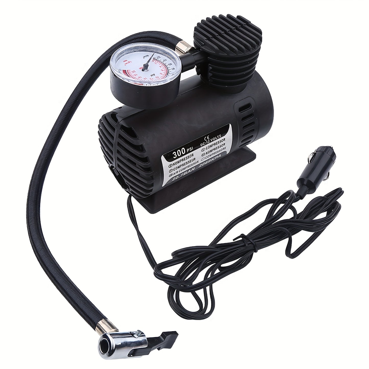 1 Unit of a Compact Air Compressor Pump, 12V 300 PSI, Designed for Inflating Tires of Cars, Bikes, Balls, And Motorcycles While for on The Move, Without Battery
