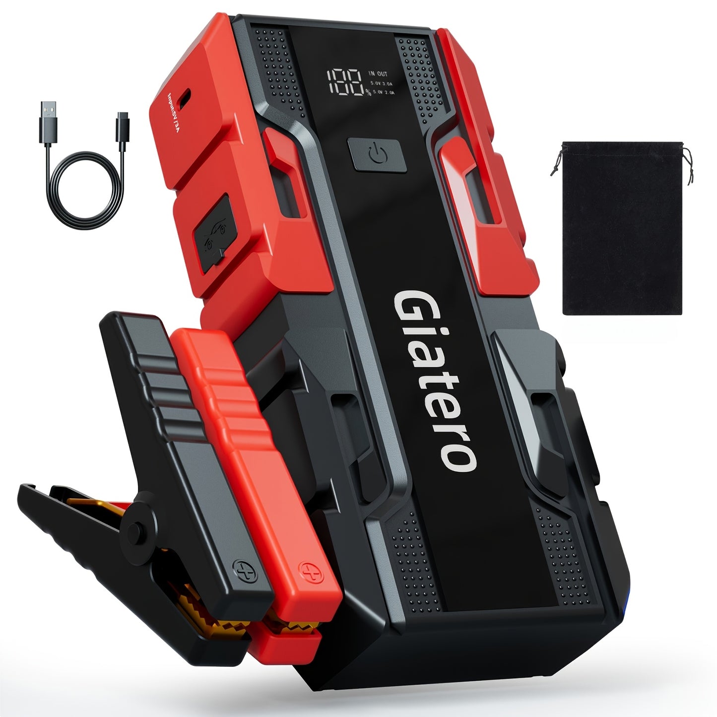 Portable Car Emergency Starter Power Supply, Equipped with an Air Compressor Tire Inflator, Suitable for Up to 3.7gal Gasoline Engines And 3.17gal Diesel Engines, And Specifically Designed for 12V Trucks And Cars As an Emergency Starter Power Supply