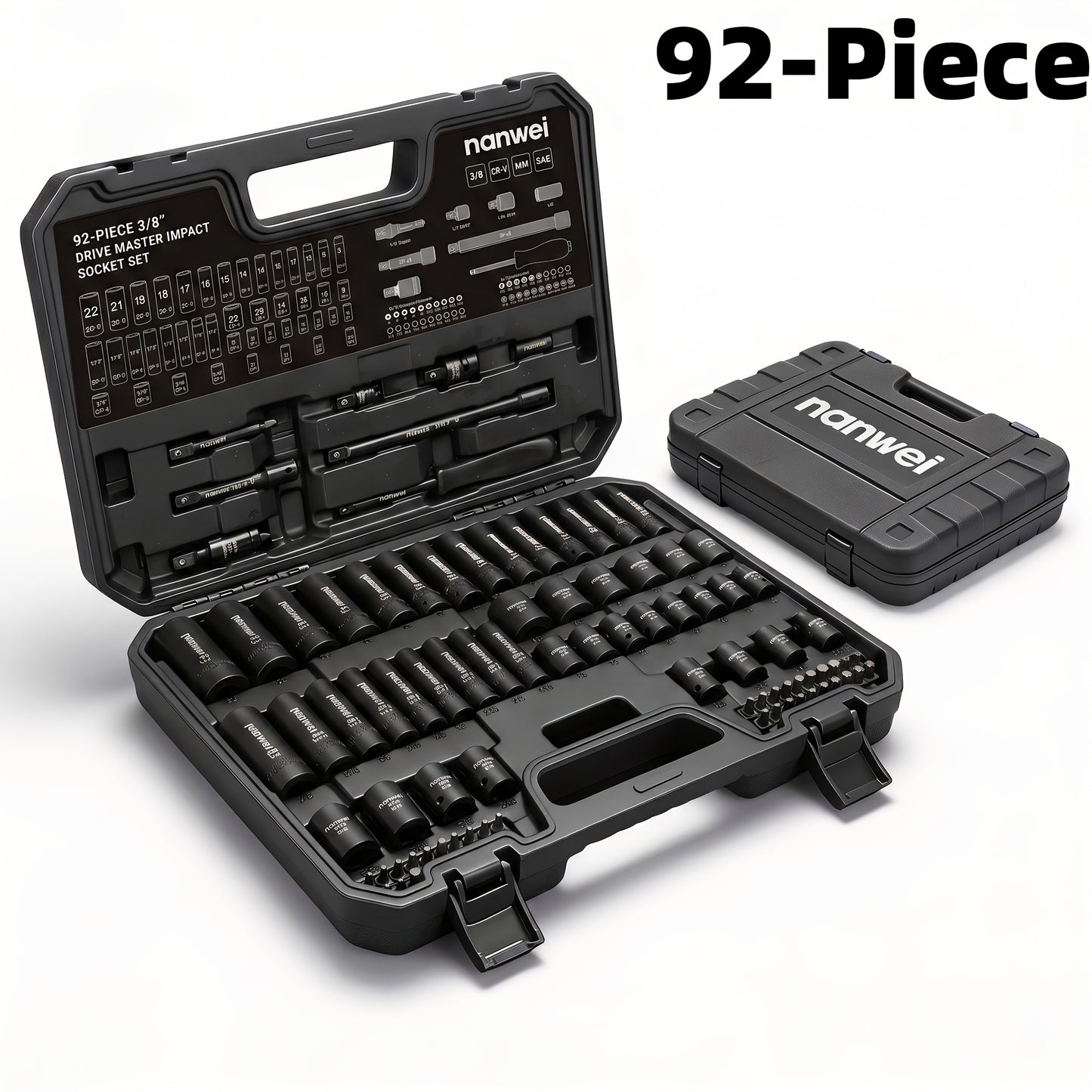 92/50/15pcs 3/8 Inch Drive Impact Socket Set, Metric (8-22 Mm), SAE (5/16 - 3/4 Inch), 6 Points, Cr-V Material, With Adapter Ratchet Handle And Storage Box - Professional/maintenance Personnel Set, A Great Choice For Daily Use And As A Gift.