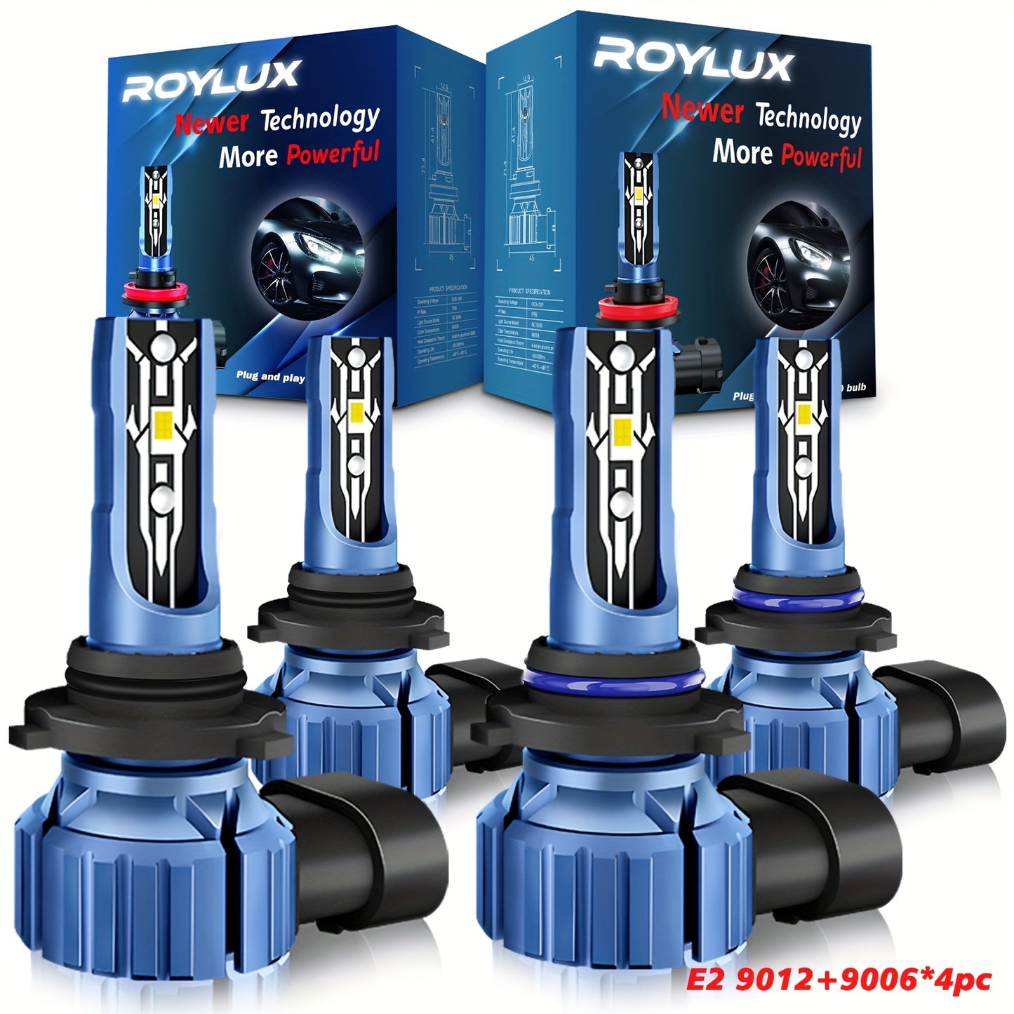 4pcs 9005+H11 LED Headlight Kit Bulbs, High/Low Beam Fog Lamps 80W 20000LM/bulb Super Bright White 6000K, Without Battery