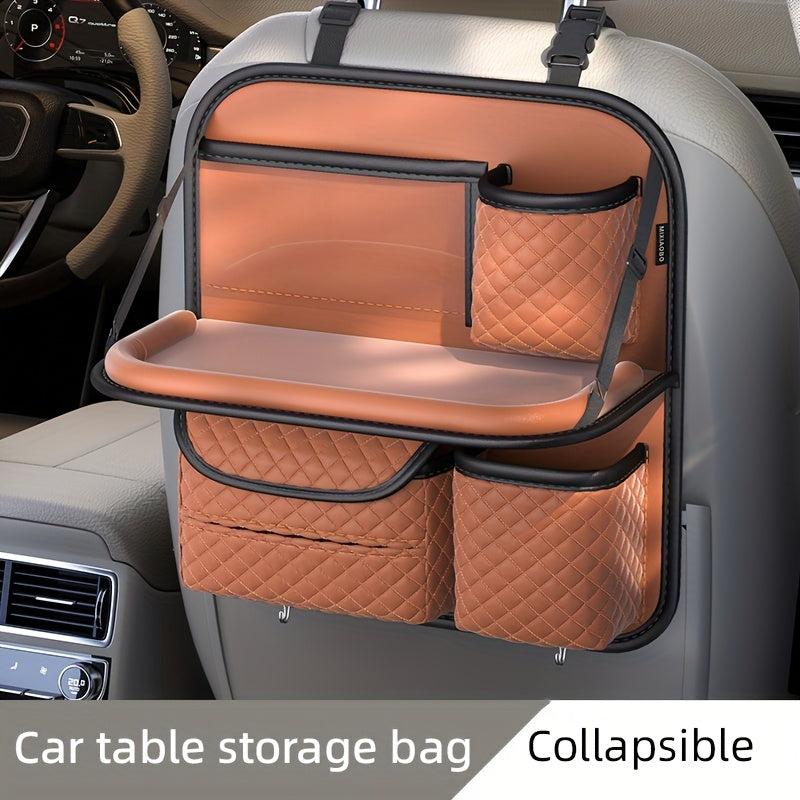 2025 New Spacious Faux Leather Car Seat Back Storage Bag | Foldable Organizer Featuring Tablet Holder, Cup Holder & Mesh Pocket, Versatile Car Seat Back Organizer for Rear Seats, Perfect Gift