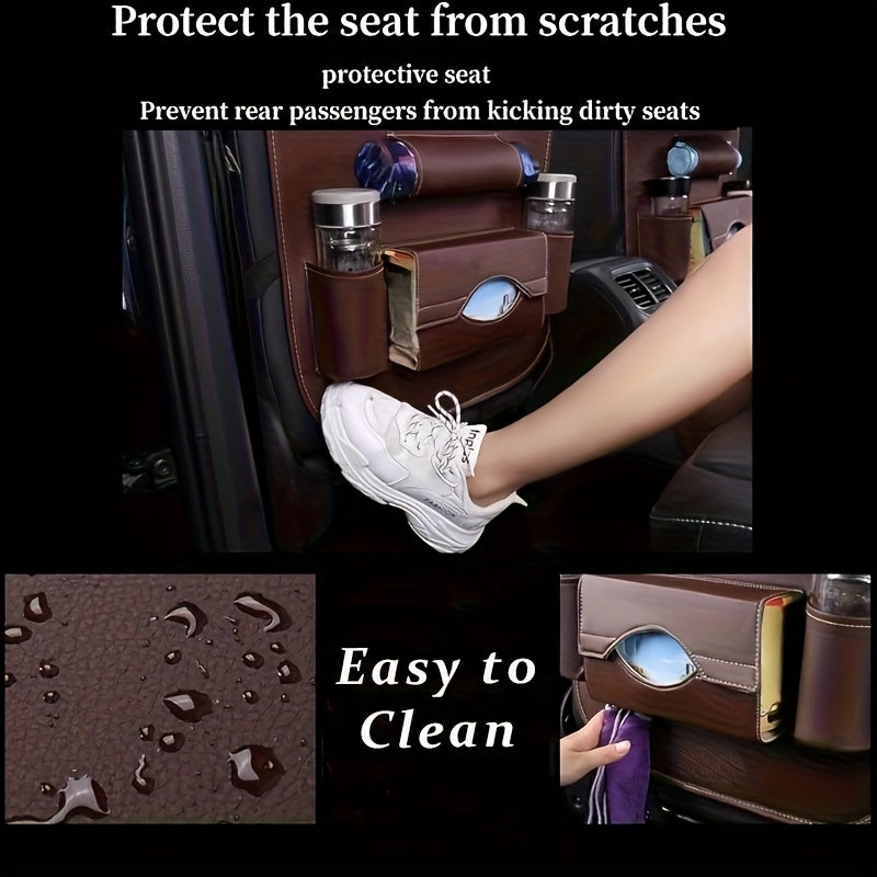 2pcs Upgrade Your Car Rides with This All-in-One Back Seat Organizer - Includes Foldable Table Tray, Kick Mats, Tissue Box, Cup Holder, Umbrella Holder, Laptop Table & Car Eating Tray