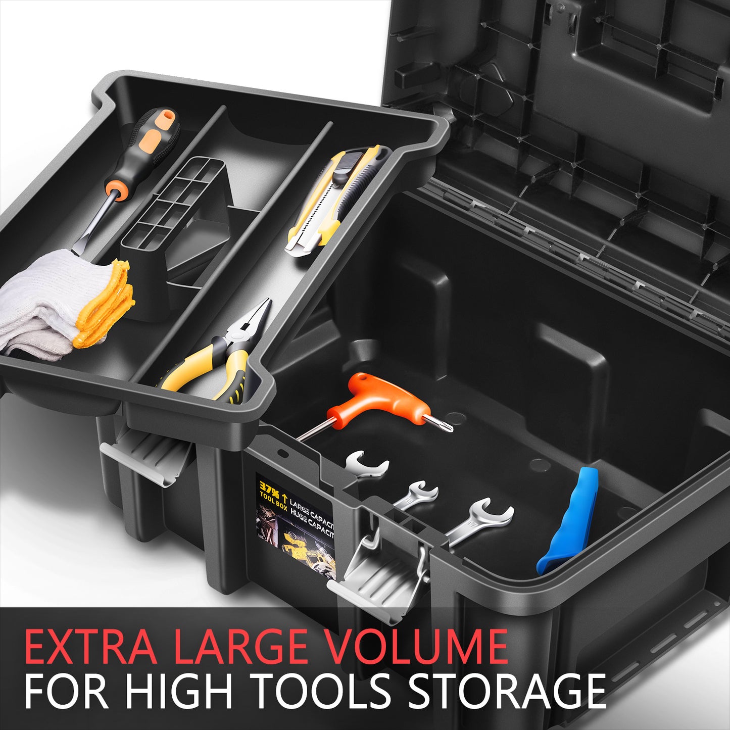 2pcs Tool Boxes Set - Lockable Organizer Storage Portable Toolbox with Removable Tray for Workshop Garage & Household, Large Capacity