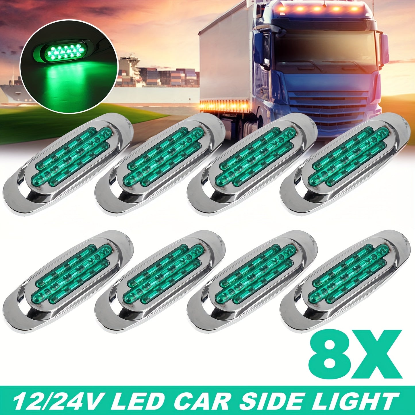 8pcs Ultra-Bright 16LED Car Side Marker Lights, 12-24V - Amber/White/Red/Blue/Green, Fit for Trucks & Trailers, Enhanced Visibility & Safety