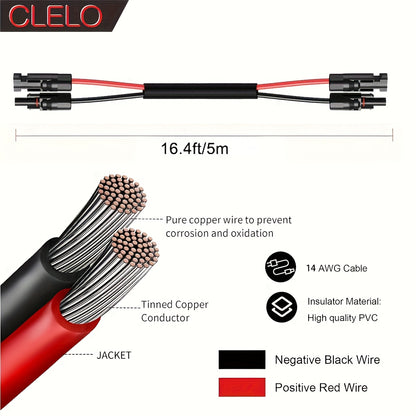 1pc Solar Panel Extension Cable, Flame Retardant Protective Sleeve Twin Wire with Female And Male MC4 Connectors for Car, RV, Photovoltaic Systems Extension Cords
