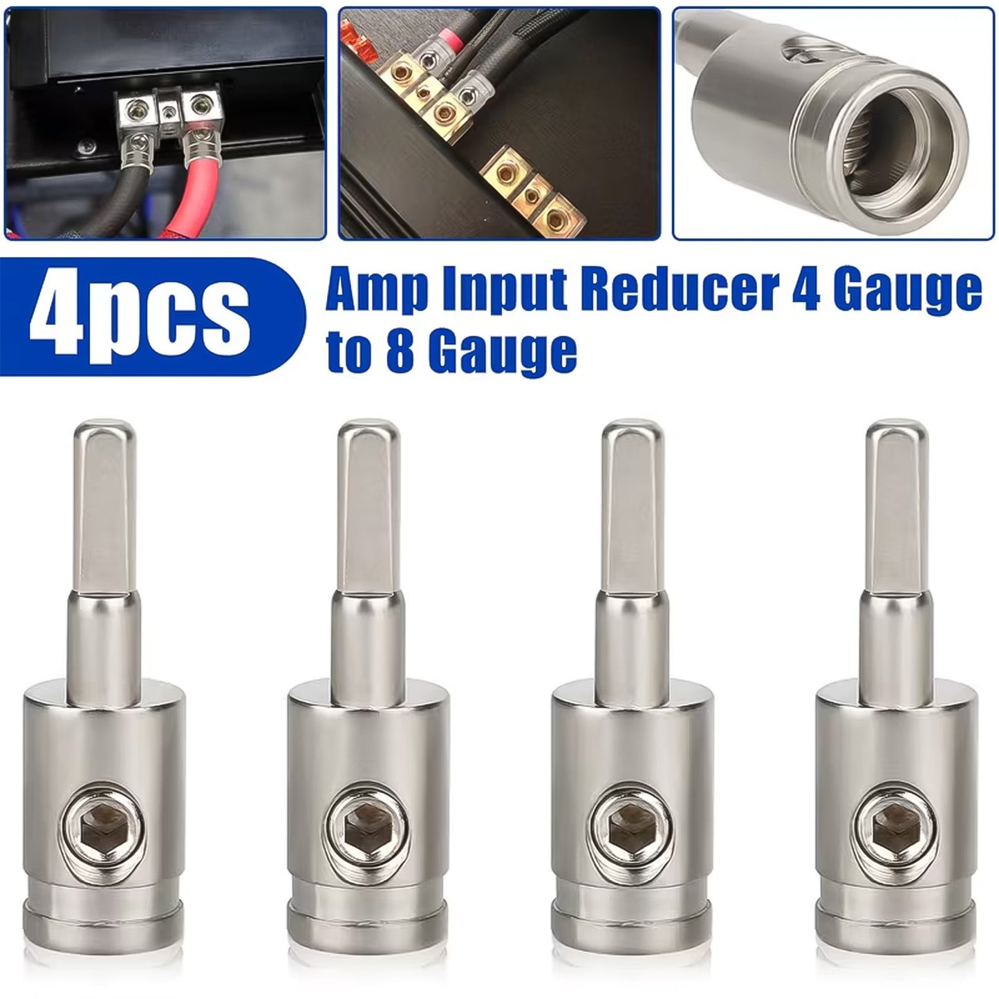 4pcs Amp Input Reducer, 4 Gauge to 8 Gauge Car Audio Wire Terminal Blocks, Good Conductivity, High Hardness, for Car Auto
