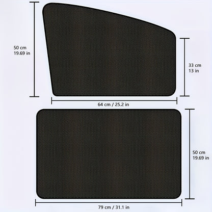 4pcs Magnetic Car Sunshade Curtains - Black Mesh Design for UV Protection, Heat Insulation, And Easy Installation On Windshield Or Window
