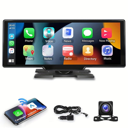 Podofo 10.26” Android Auto & CarPlay Wireless Portable Car Stereo with Touchscreen, Wireless/, Voice Control, FM Transmitter, Compatible for Smartphones, Navigation, Handsfree Calling, AUX Receiver for Vehicles