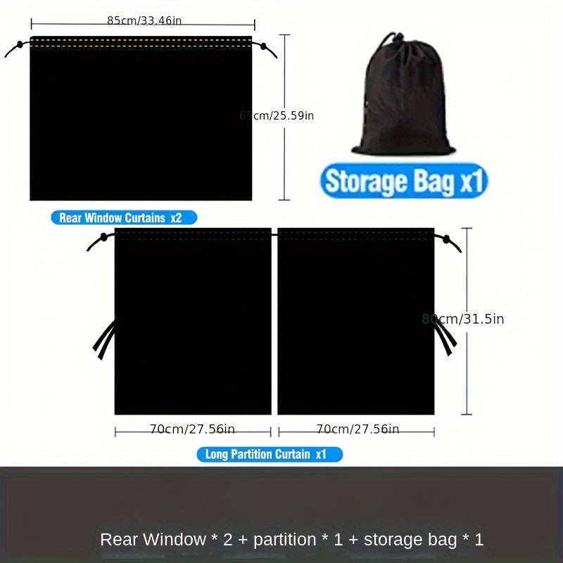 99% Light Blocking Car Curtains, 1 Rear Seat Divider Curtain And 2 Rear Side Window Curtains, Car Curtains for Windows, Wide Sedan SUV Sunshade Covers Car Cabana (Extra Large Car Curtains 3pcs)