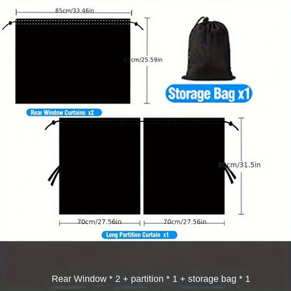 99% Light Blocking Car Curtains, 1 Rear Seat Divider Curtain And 2 Rear Side Window Curtains, Car Curtains for Windows, Wide Sedan SUV Sunshade Covers Car Cabana (Extra Large Car Curtains 3pcs)