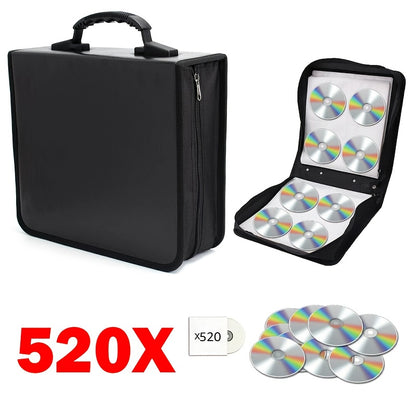 A 520-Slot PU Faux Leather CD Holder, Spacious Enough for Storage, Shielded by a Plastic Cover, This Black Bag Is Ideal for Cds And Dvds. It'S a Portable Storage Solution Perfect for Events, Moving, Promotional Advertising, And Anniversary Parties
