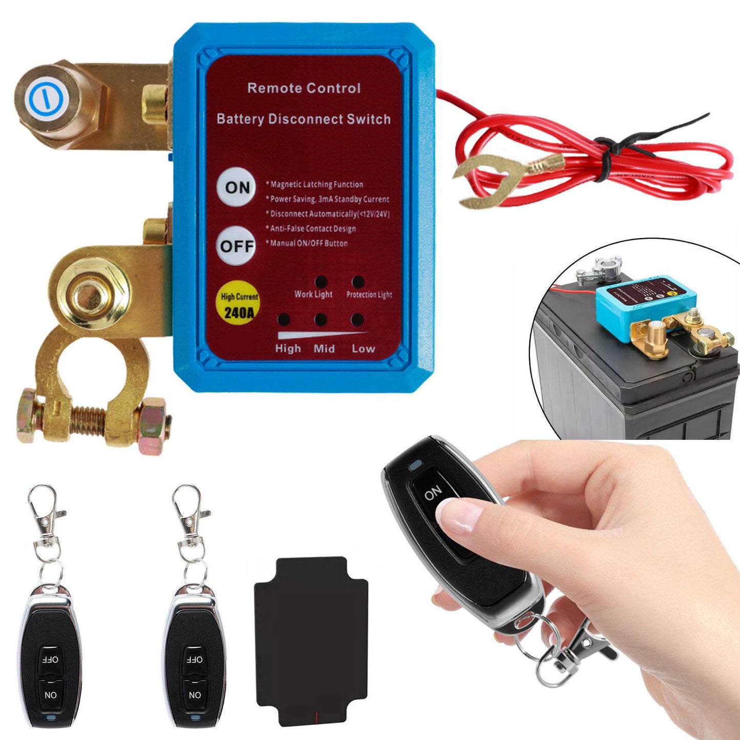 Remote Battery Disconnect Switch 12V /24 V 240A Battery Kill Switch for Auto RV ATV, Power Cutoff Switch, Remotecontrolled Switch, Easy Installation, Reliable Construction, Highcurrent Handling, Power Disconnect, Auto Enthusiasts, Rv Owners