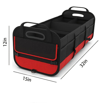 Foldable 25.1gal Car Trunk Organizer | Multi-Compartment Storage with 4 Compartments and 2 Retractable Straps, Ideal for Travel, Camping, Shopping, Fits SUVs, Trucks, Minivans