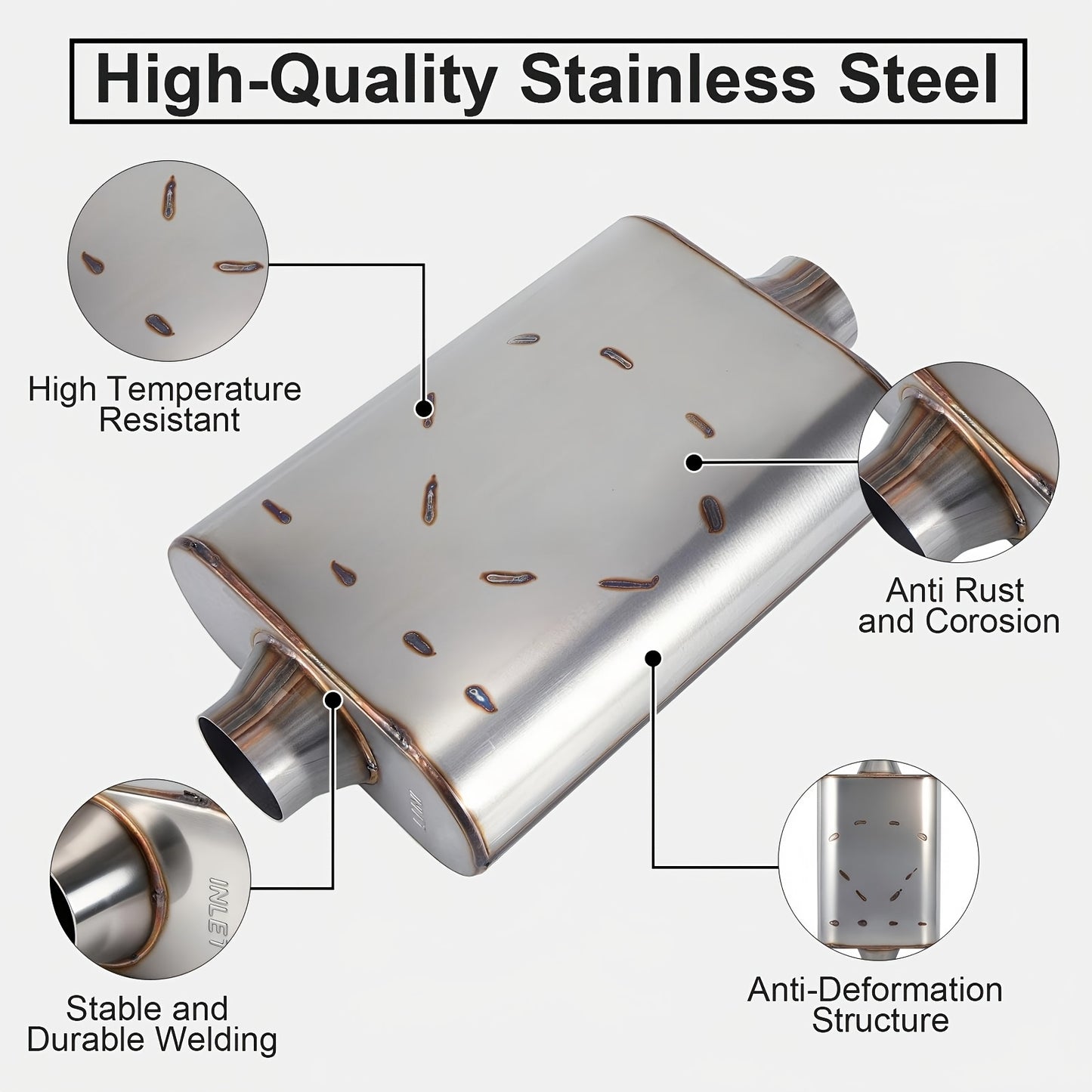 2 Pack Stainless Steel Exhaust Muffler for Cars And Trucks - Anti-Corrosive, 2.5" Exhaust Muffler High-Performance Chamber Design with Aggressive Sound, Overall 17" Center in | Center Out, 2.5"/3.0" Inlet/Outlet