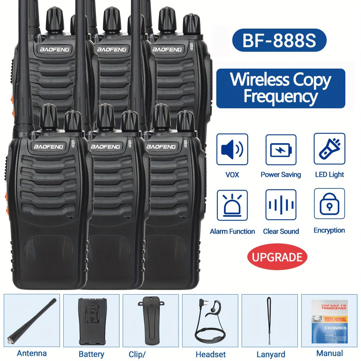 2pack Baofeng Adult Long Distance Walkie-talkie with Headset, 16 Channels Rechargeable Handheld Two-way Radio, Suitable for Hiking, Cycling, Camping and Skiing