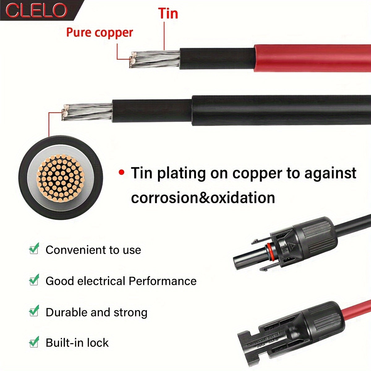 RV Extension Cable 14AWG MC4 Extension Cable with Female And Male Connector Wiring Wire Adapter for Car RV Adaptor Kit Tool 30FT/ 40FT
