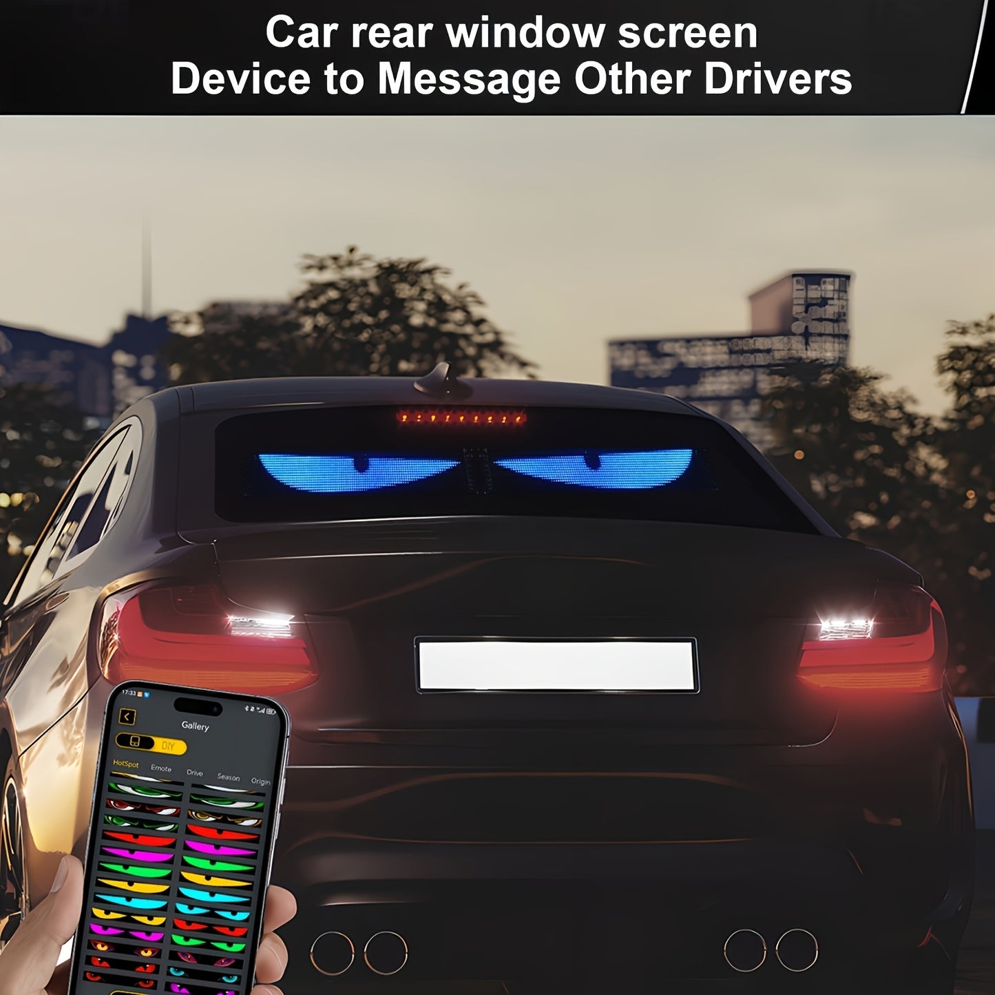 Summer Deal-Scrolling LED Car Sign, Programmable LED Sign with APP Control And Remote, USB Powered DIY Text Animation Graffiti Pattern, Rolling Devil's Eye for Trucks SUVs Store Hotel Bar.