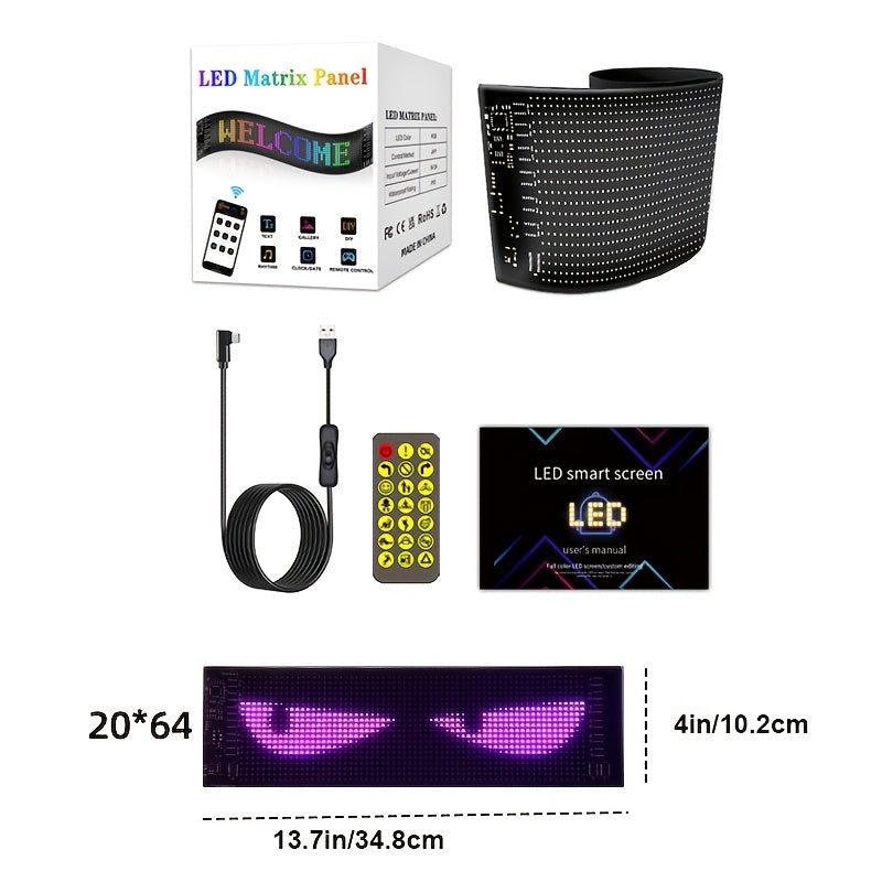 Summer Deal-Scrolling LED Car Sign, Programmable LED Sign with APP Control And Remote, USB Powered DIY Text Animation Graffiti Pattern, Rolling Devil's Eye for Trucks SUVs Store Hotel Bar.