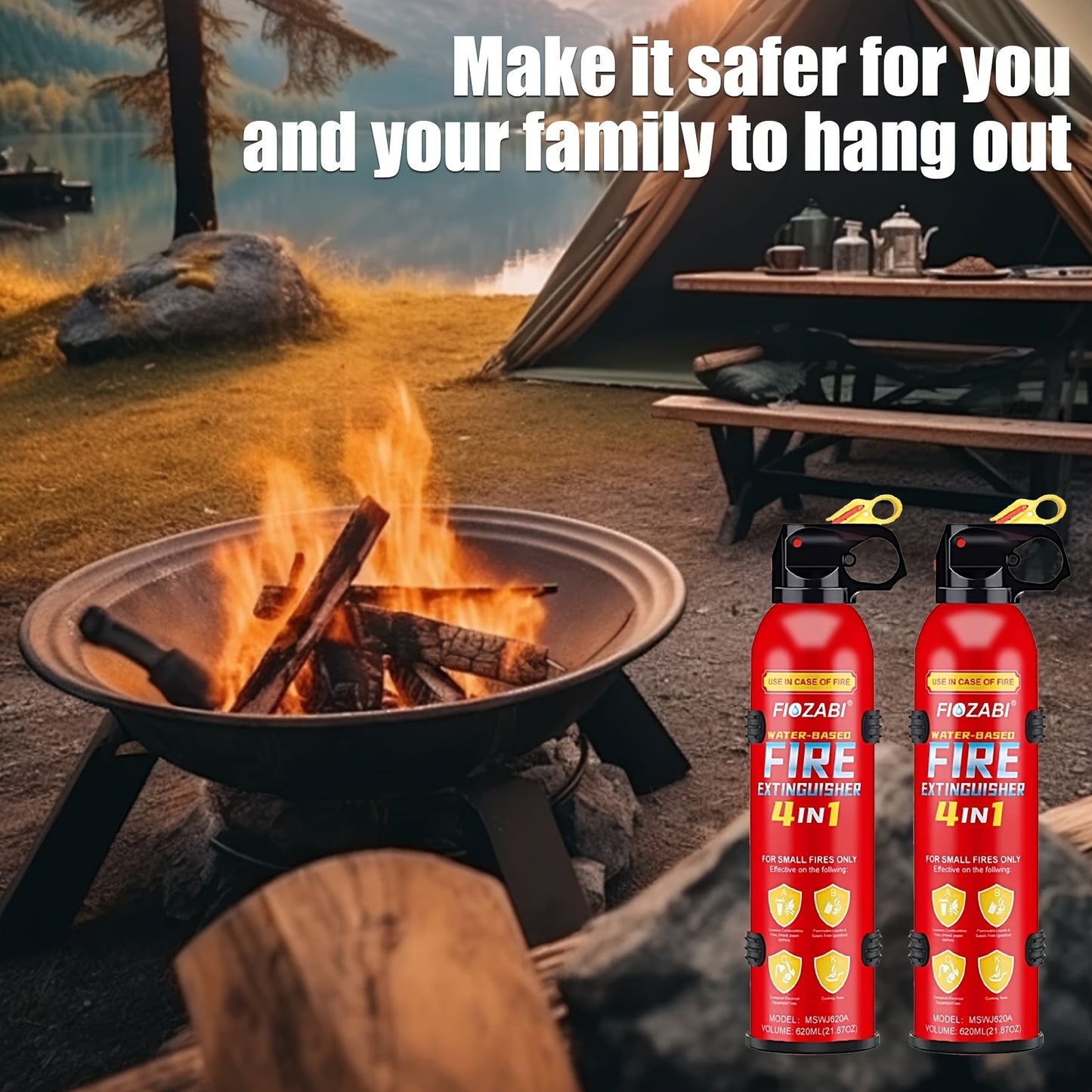 Portable Fire Extinguisher | 4-in-1 Small Fire Extinguisher for Home, Garage, Kitchen, Car | for Electric, Textile | Non-Toxic, Easy Clean, Wall Mount Include