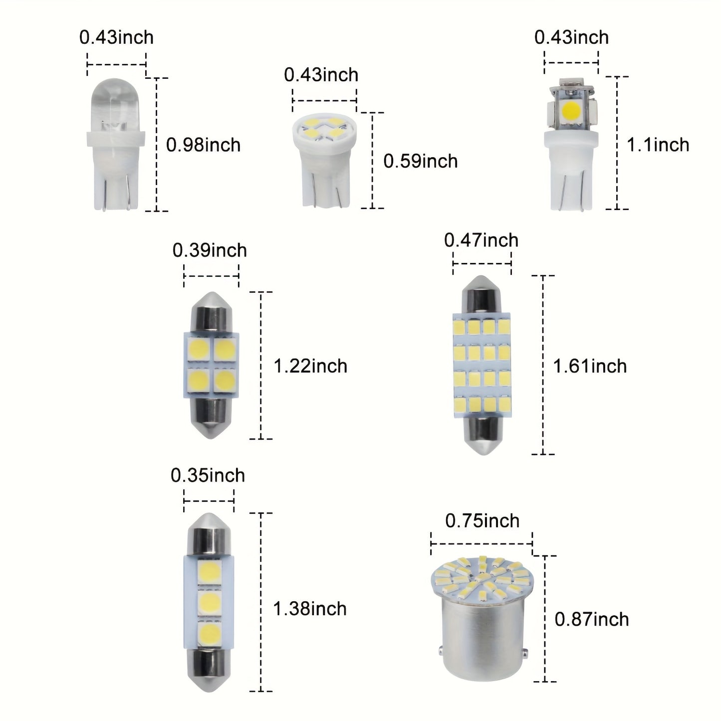 56pcs Car LED Light Replacement Bulb 12V-T10 Width Indicator Dual Pointed Reading Light for Car Dome Map Door Dash Instrument Courtesy License Plate Lights, White