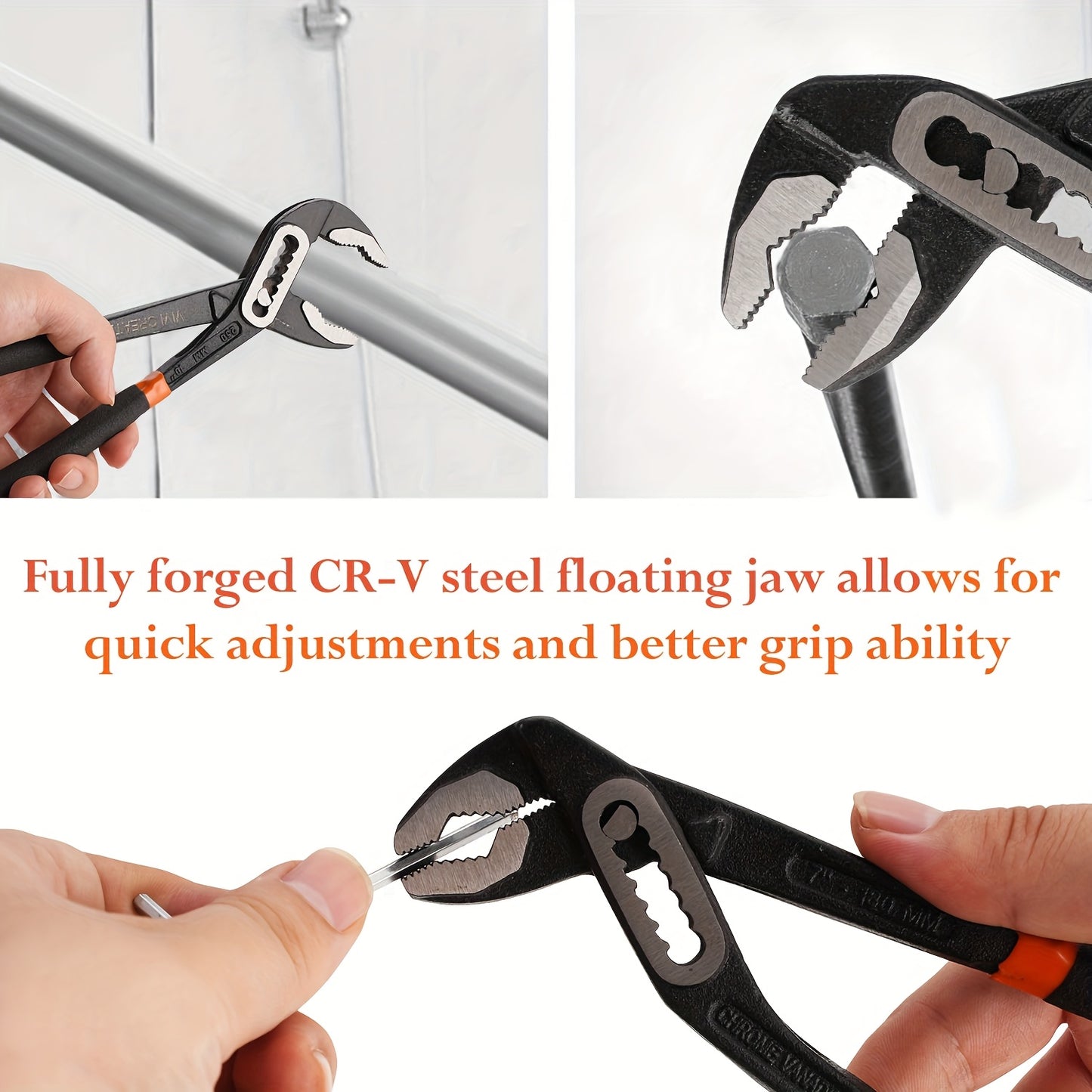 7/10/12inch Groove Joint Pliers( with Tool Roll Bag), Push-Lock Water Pump Pliers In Cr-v Steel, Fast Adjustable Tongue And Groove Pliers for Home Repair & Plumbing