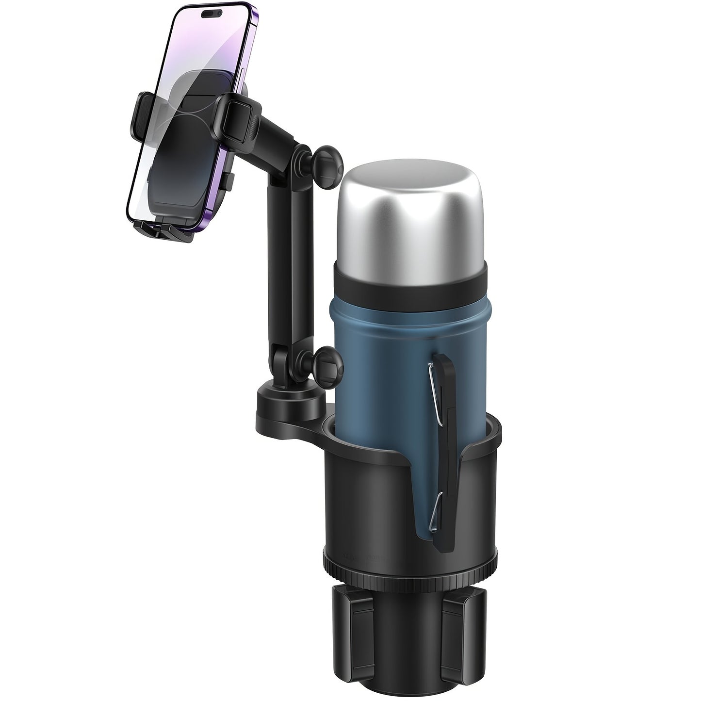 Cup Holder Phone Mount, 2-In-1 Cup Holder Expander for Car Long Arm with 360° Rotation Cup Holder Cell Phone Holder for Car Compatible with All Smartphones