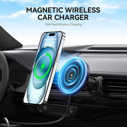 For Magsafe Car Mount, 15W Magnetic Wireless Charger for Iphone, Magsafe Air Vent Car Holder Charger for Iphone 16/15/14 13 12 Pro Max Mag Safe Case, LED Design, Without Battery
