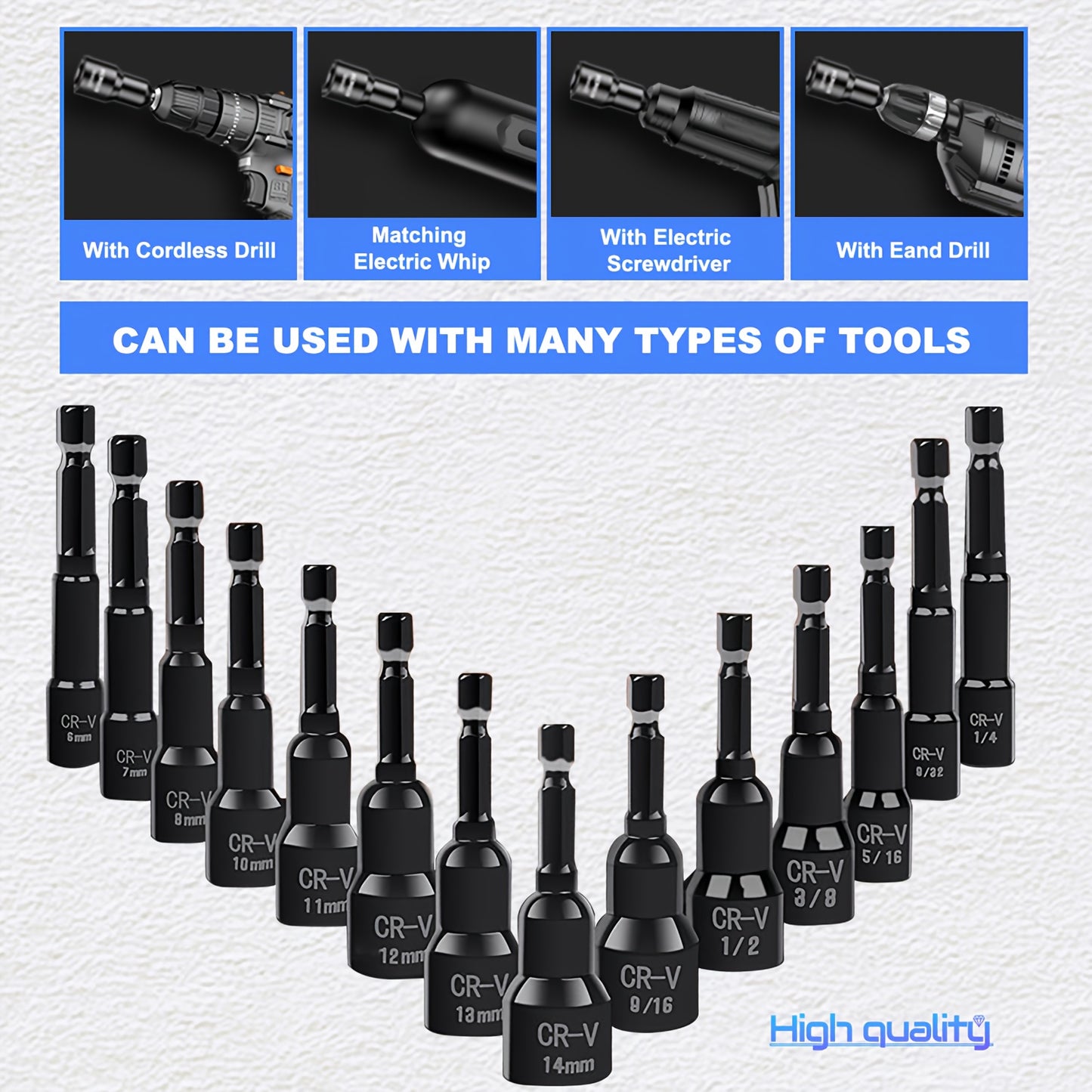 [Magnetic Nut Driver Set] 1/4" Hex Shank | Magnetic Nut Driver Set | 15pcs | Impact Nut Driver Set | SAE (1/4" to 9/16") And Metric (6-14Mm) | Chrome Vanadium Steel