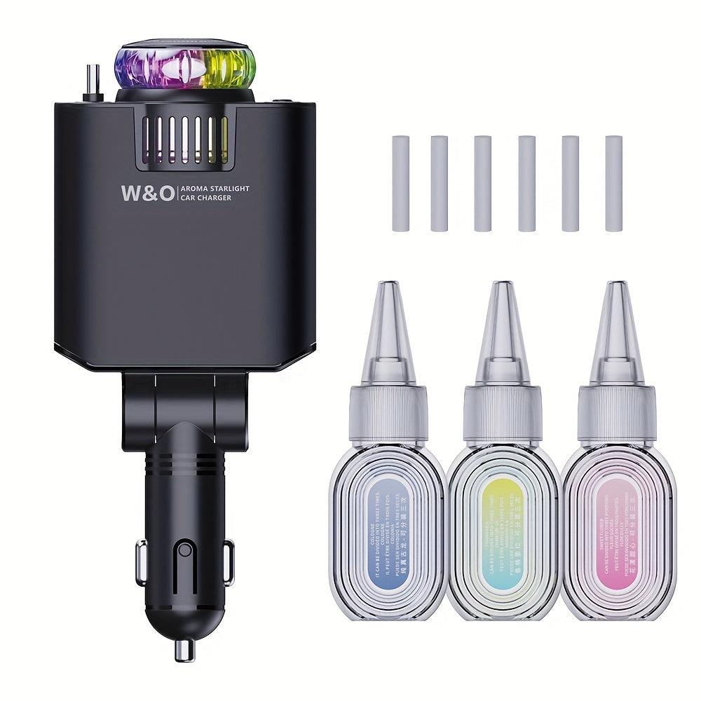 Three-In-One Multifunctional Car Charger, Perfume Machine, Starry Sky Ceiling Light, Dual 80cm/32inch Type-C+Lightning Retractable Cable, Air Freshener, Adapter For IPhone 16/15/Plus/Pro Max, For S25/24, Great Christmas Birthday Gift.